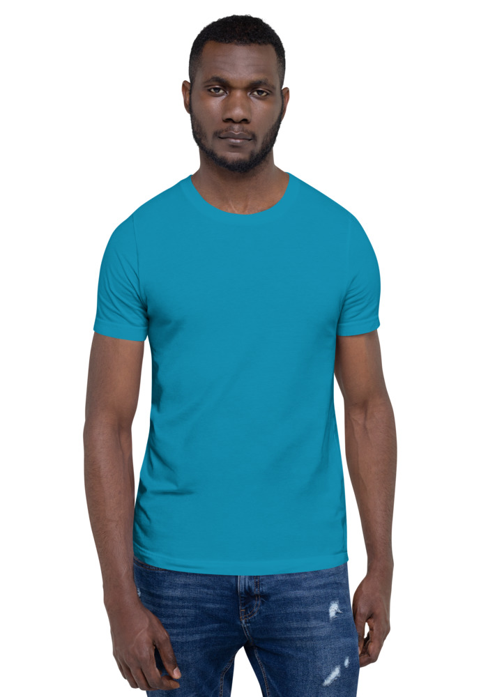Bella + Canvas 3001 T-shirt in Aqua for custom pet portrait embroidery