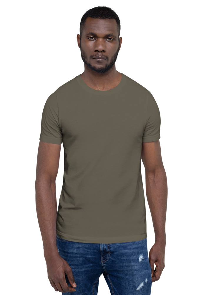Bella + Canvas 3001 T-shirt in Army for custom pet portrait embroidery