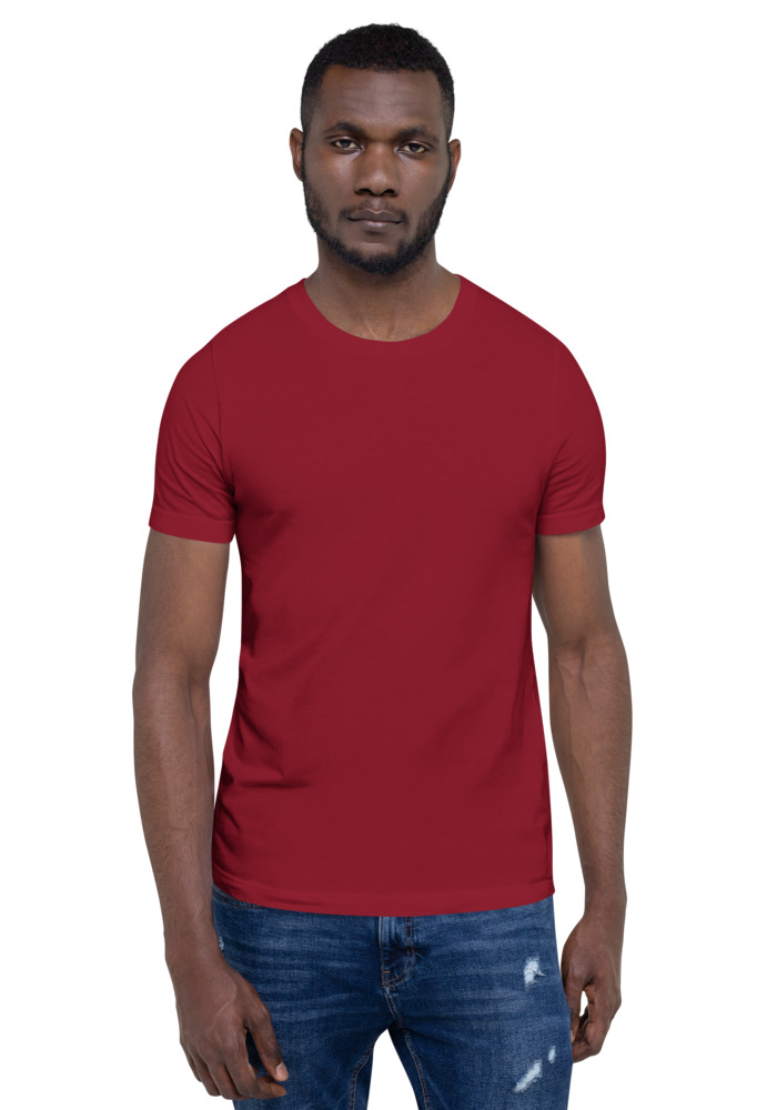 Bella + Canvas 3001 T-shirt in Cardinal for custom pet portrait embroidery