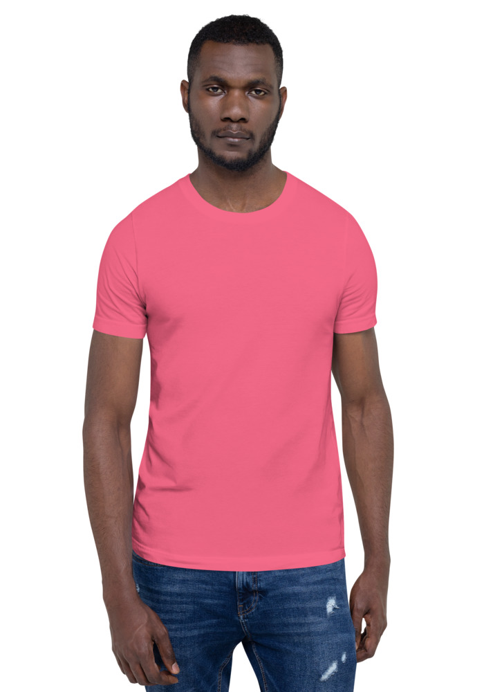 Bella + Canvas 3001 T-shirt in Charity Pink for custom pet portrait embroidery