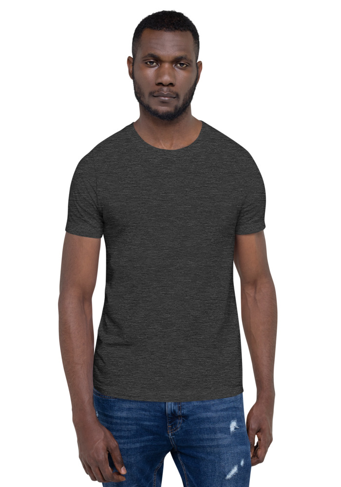 Bella + Canvas 3001 T-shirt in Dark Grey Heather for custom pet portrait embroidery