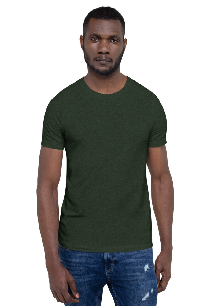 Bella + Canvas 3001 T-shirt in Heather Emerald for custom pet portrait embroidery