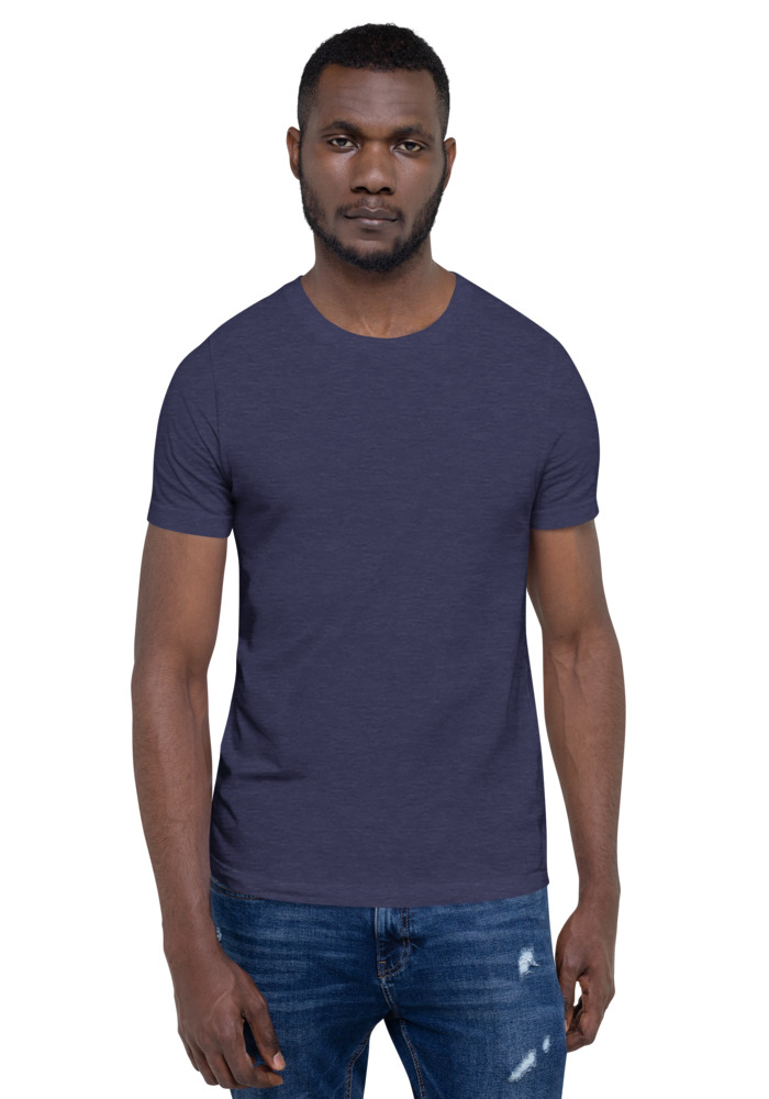 Bella + Canvas 3001 T-shirt in Heather Midnight Navy for custom pet portrait embroidery