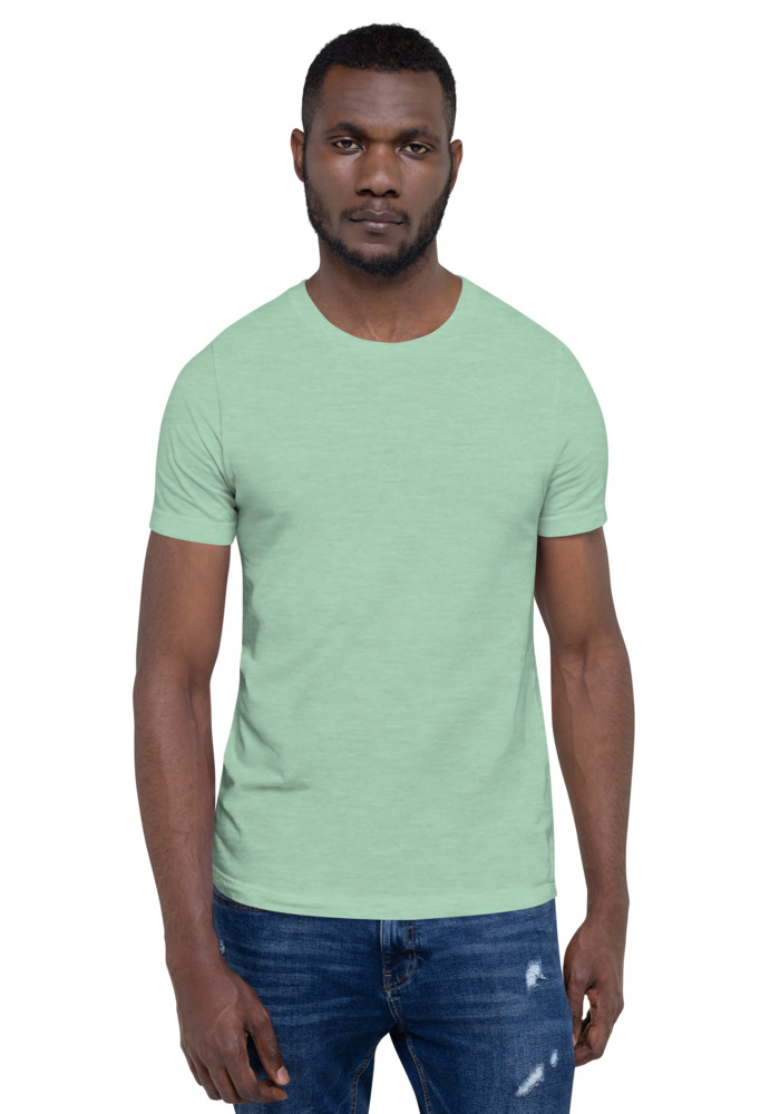 Bella + Canvas 3001 T-shirt in Heather Prism Mint for custom pet portrait embroidery
