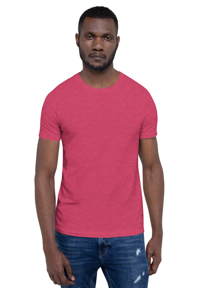 Bella + Canvas 3001 T-shirt in Heather Raspberry for custom pet portrait embroidery