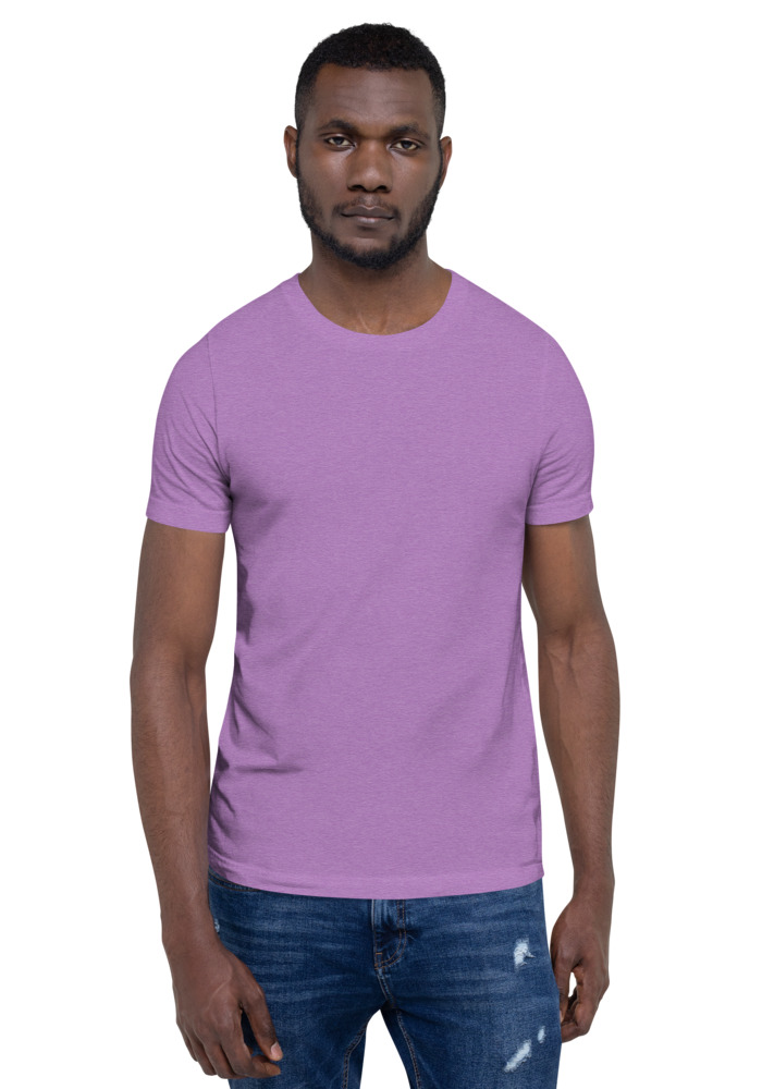 Bella + Canvas 3001 T-shirt in Heather Team Purple for custom pet portrait embroidery