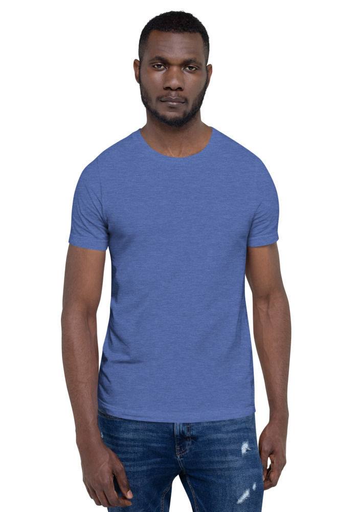 Bella + Canvas 3001 T-shirt in Heather True Royal for custom pet portrait embroidery