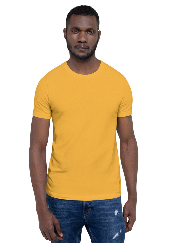 Bella + Canvas 3001 T-shirt in Heather Yellow Gold for custom pet portrait embroidery