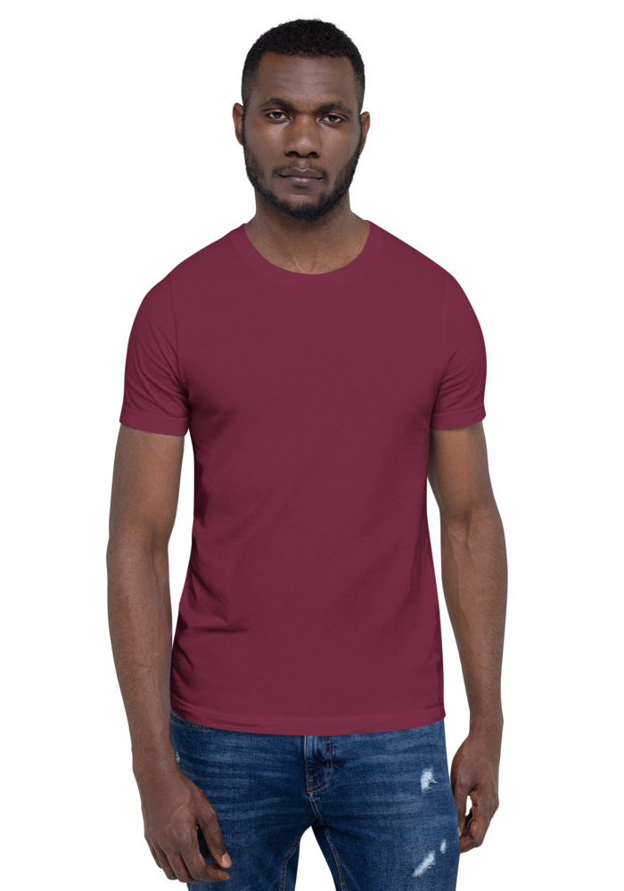 Bella + Canvas 3001 T-shirt in Maroon for custom pet portrait embroidery