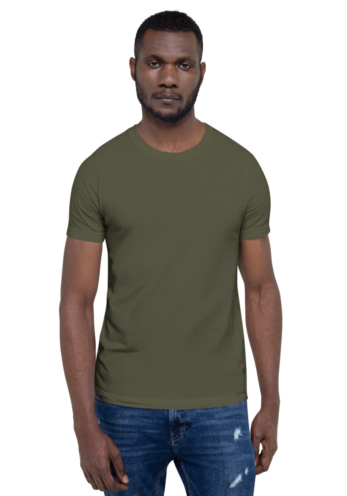 Bella + Canvas 3001 T-shirt in Military Green for custom pet portrait embroidery