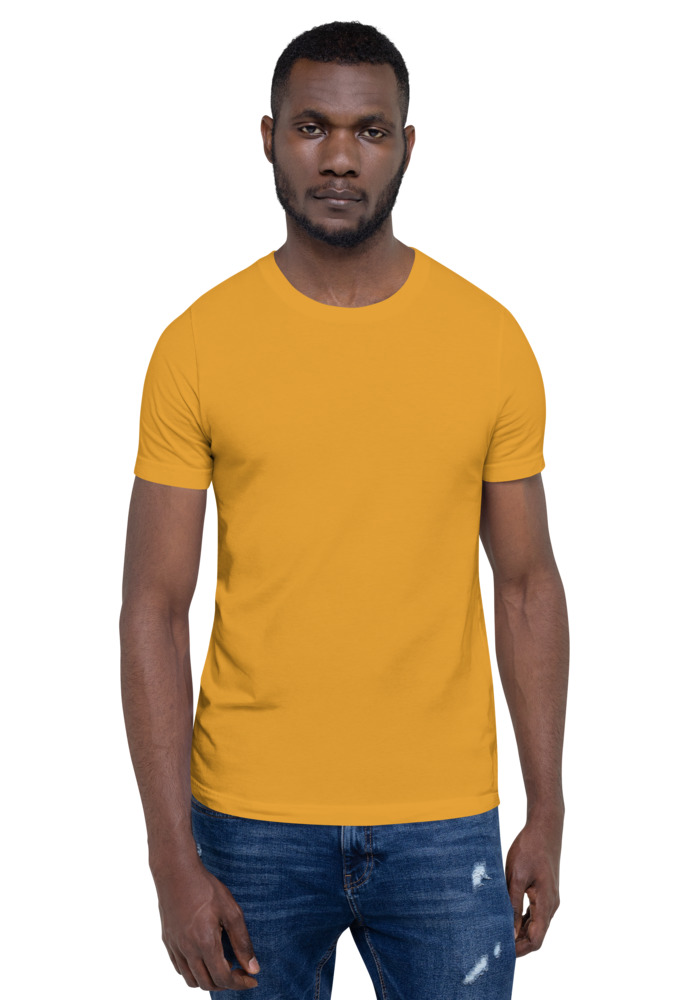 Bella + Canvas 3001 T-shirt in Mustard for custom pet portrait embroidery