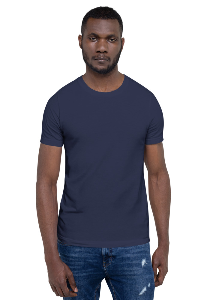 Bella + Canvas 3001 T-shirt in Navy for custom pet portrait embroidery