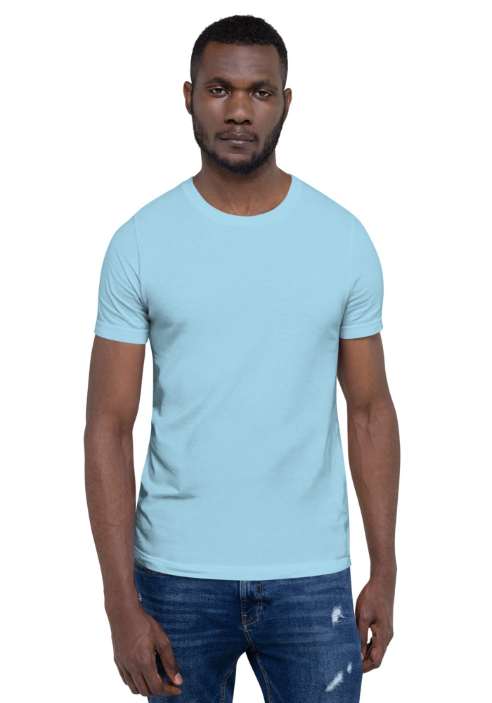 Bella + Canvas 3001 T-shirt in Ocean Blue for custom pet portrait embroidery