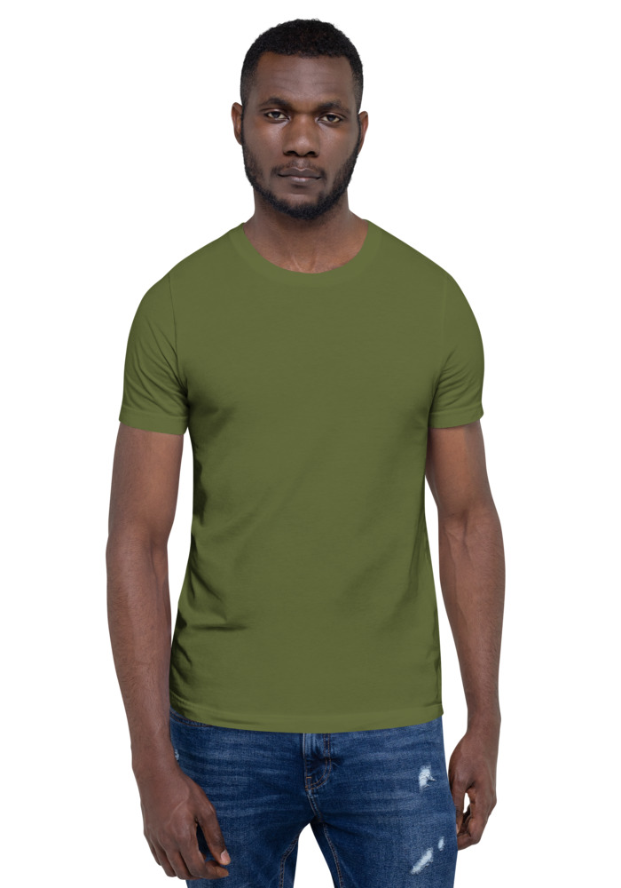 Bella + Canvas 3001 T-shirt in Olive for custom pet portrait embroidery