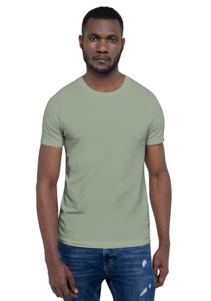 Bella + Canvas 3001 T-shirt in Sage for custom pet portrait embroidery