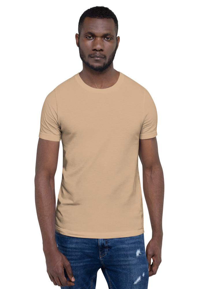 Bella + Canvas 3001 T-shirt in Tan for custom pet portrait embroidery