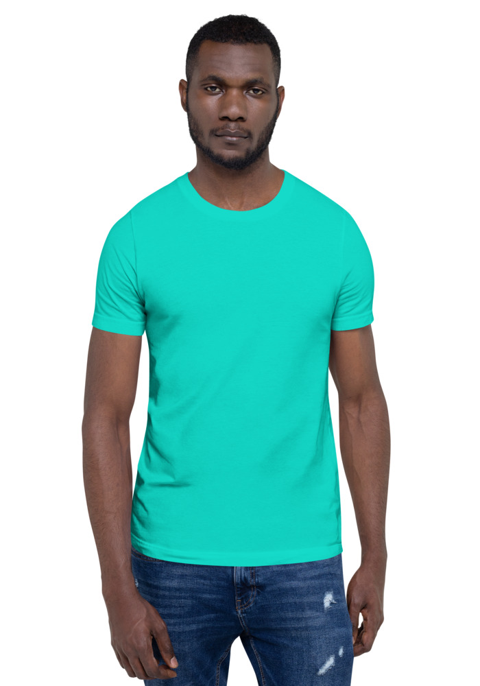 Bella + Canvas 3001 T-shirt in Teal for custom pet portrait embroidery