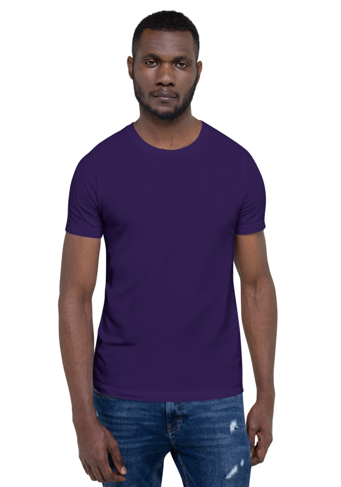 Bella + Canvas 3001 T-shirt in Team Purple for custom pet portrait embroidery