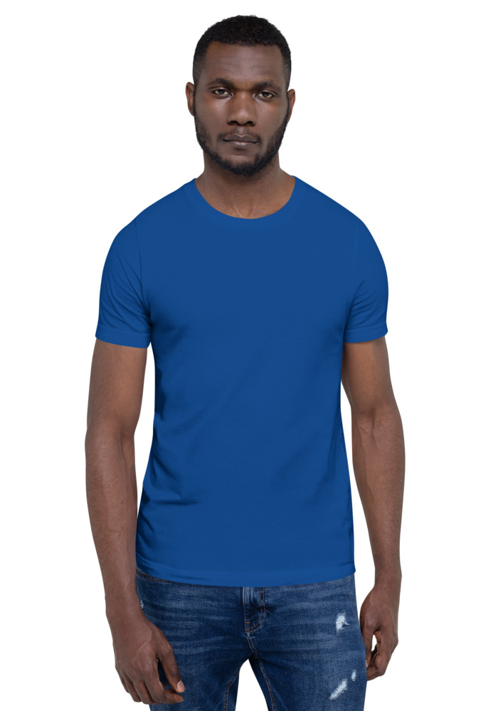 Bella + Canvas 3001 T-shirt in True Royal for custom pet portrait embroidery