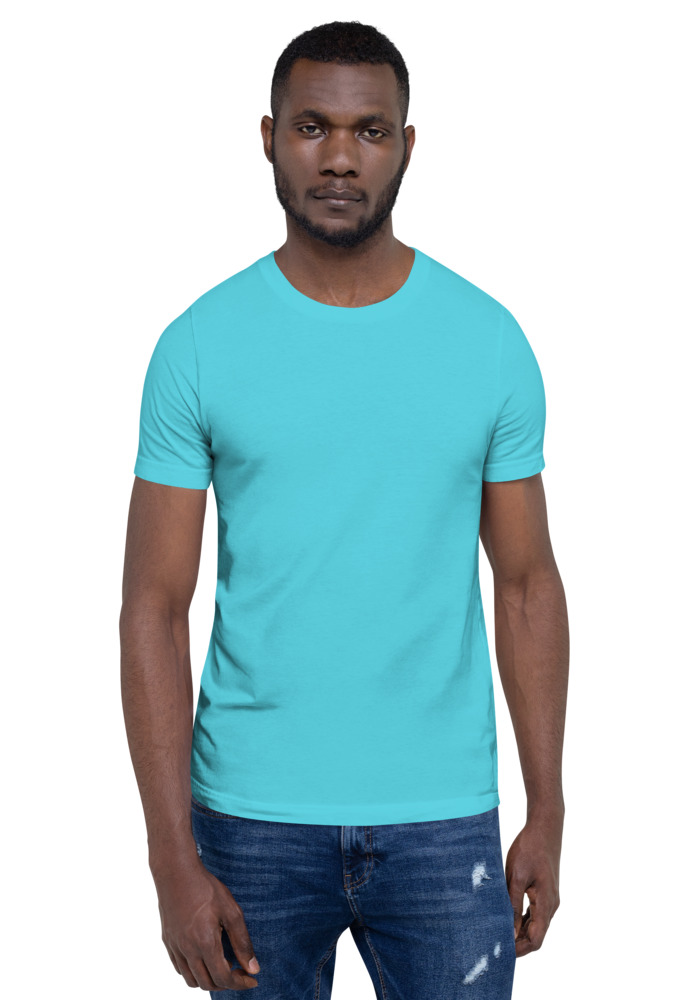 Bella + Canvas 3001 T-shirt in Turquoise for custom pet portrait embroidery
